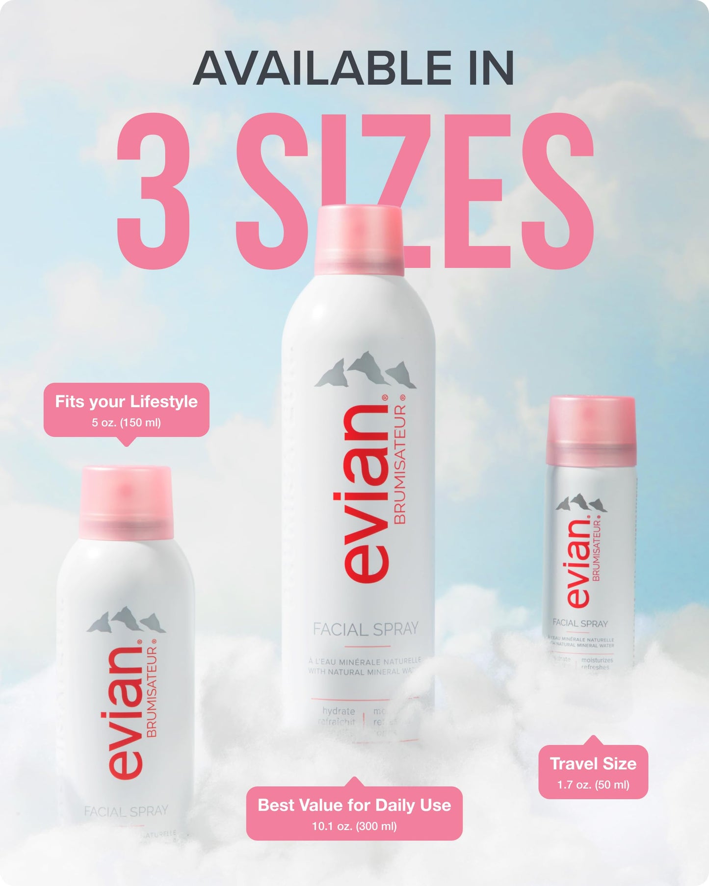 Evian Facial Spray 1.7 oz Travel 6-Pack - Hydrating Mineral Water Mist for Face & Skin - Refreshes Makeup and Tones Skin - TSA-Approved Mini Facial Spray Set for Daily Skincare Hydration
