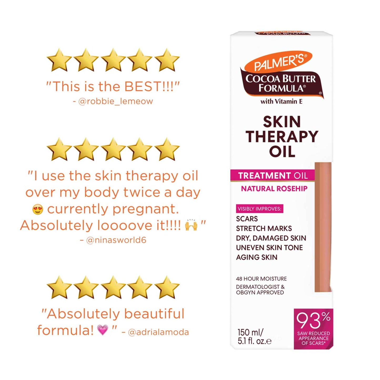 Palmer's Cocoa Butter Formula Skin Therapy Moisturizing Body Oil with Vitamin E, Rosehip Fragrance, 5.1 Ounces