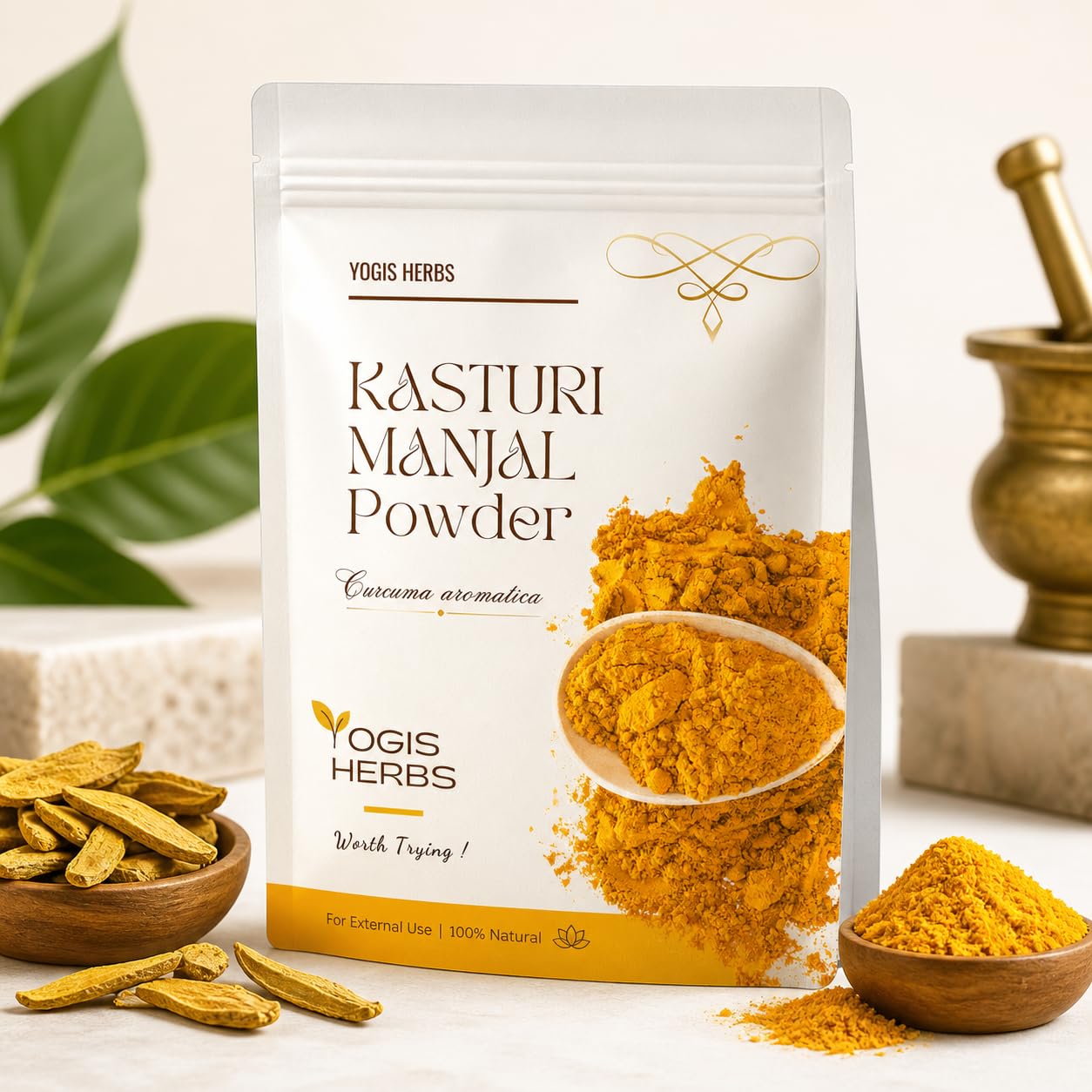 YOGIS HERBS Premium Kasturi Manjal Powder — Authentic Wild Turmeric (Curcuma aromatica / Amba Haldi / Jangli Haldi) — Naturally Aromatic, Single-Source Siddha-Tradition Heritage Herb for Glowing Skin, Face Pack & Ubtan — 100% Pure (250 g / 8.8 oz)