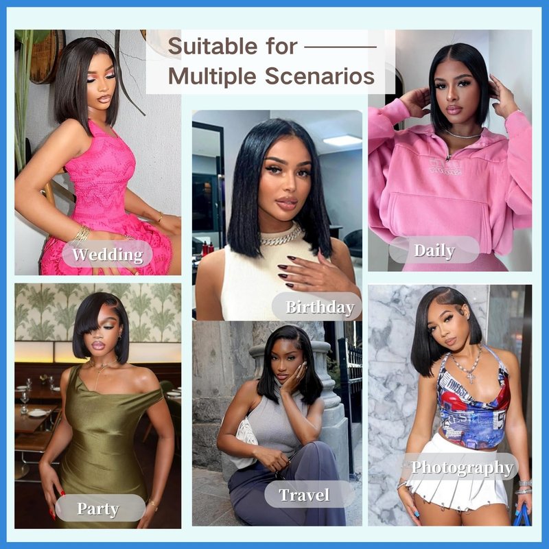 YFOXI Wear and Go Glueless Bob Wig Human Hair Pre Plucked Pre Cut 4x4 Lace Closure Bob Wigs For Black Women Human Hair Glueless Straight Bob Lace Front Wigs For Beginner (10 Inch)