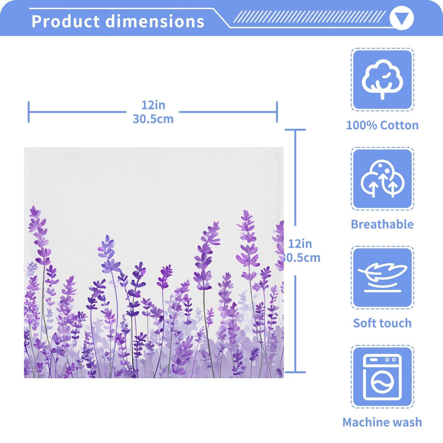 ALAZA Wash Cloth Set Purple Lavender Flowers(n1) - Pack of 6, Cotton Face Cloths, Highly Absorbent and Soft Feel Fingertip Towels