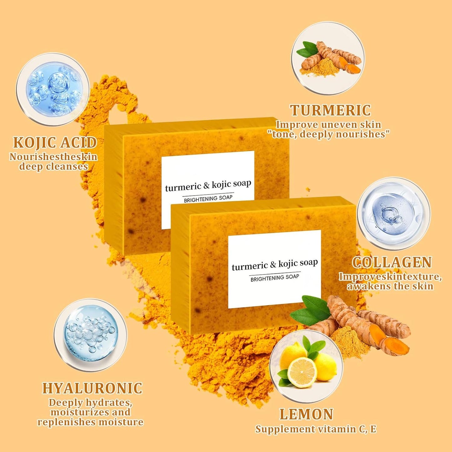 Turmeric Kojic Soap & Oil Set | Lemon Soap Bar for Spot Removal & Even Skin Tone | Honey Massage Oil for Firming & Moisturizing Skin