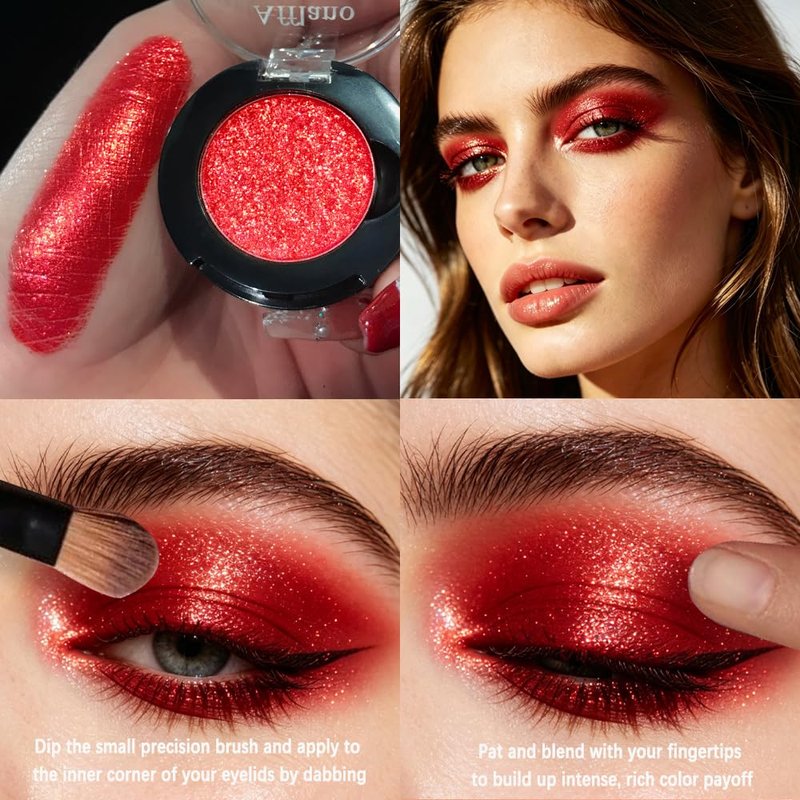 Red Glitter Eyeshadow - Highly Pigmented Shimmer Makeup for Bold Looks | Long-Lasting Waterproof Burgundy Fine Glitter