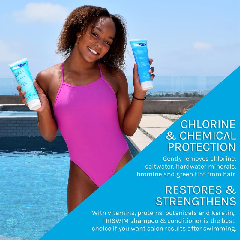 TRISWIM Chlorine Shampoo and Conditioner Set | Swim Shampoo and Conditioner for Swimmers, 8.5 fl oz Each | Paraben-Free with Aloe Vera & Keratin Removes Chlorine & Restores Damaged Hair