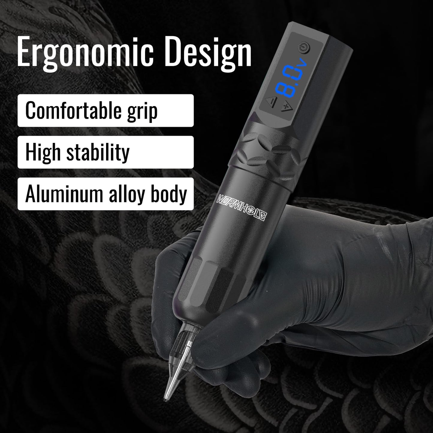 Wormhole Tattoo Kit Wireless Tattoo Gun Kit 20 Pcs Cartridge Needles Professional Tattoo Machine Kit Tattoo Practice Pen for Beginners Rotary Tattoo Machines WTK375