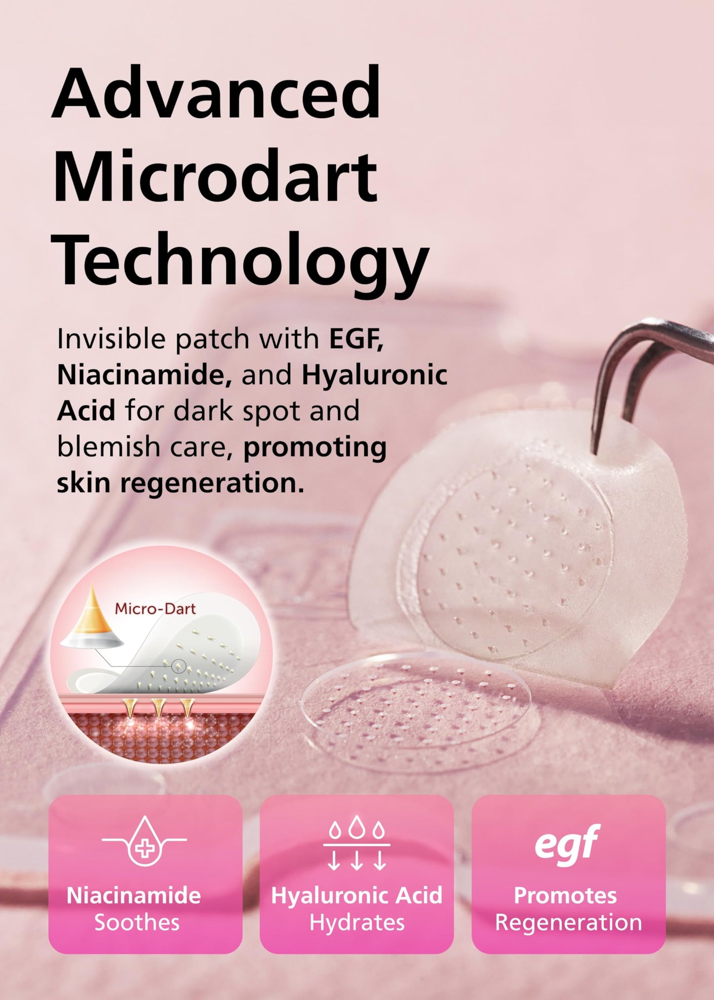 Easyderm Real Calming Patch Pimple Patches, Niacinamide, Hyaluronic Acid, EGF, K-Beauty Skincare | 6 Patches per Pack, 4 Packs (24 Total) Micro Point length : 285μm Summer & Travel Essentials