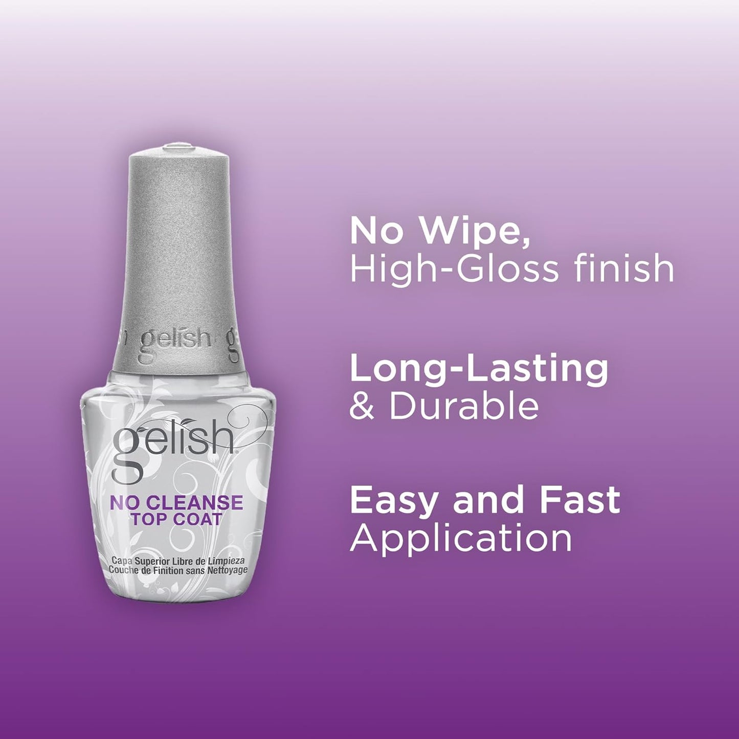 Gelish No-Cleanse Top Coat | 15ml High-Gloss Gel Nail Polish Sealer - Long-Lasting & UV/LED Compatible