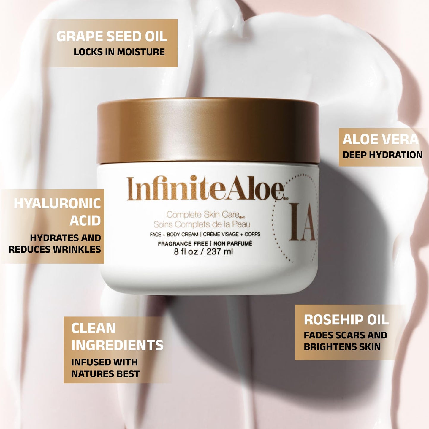 InfiniteAloe Complete Skin Care, Aloe Vera Powered Face and Body Cream for Dry Skin Relief, Fragrance Free - Small Jar 2 oz