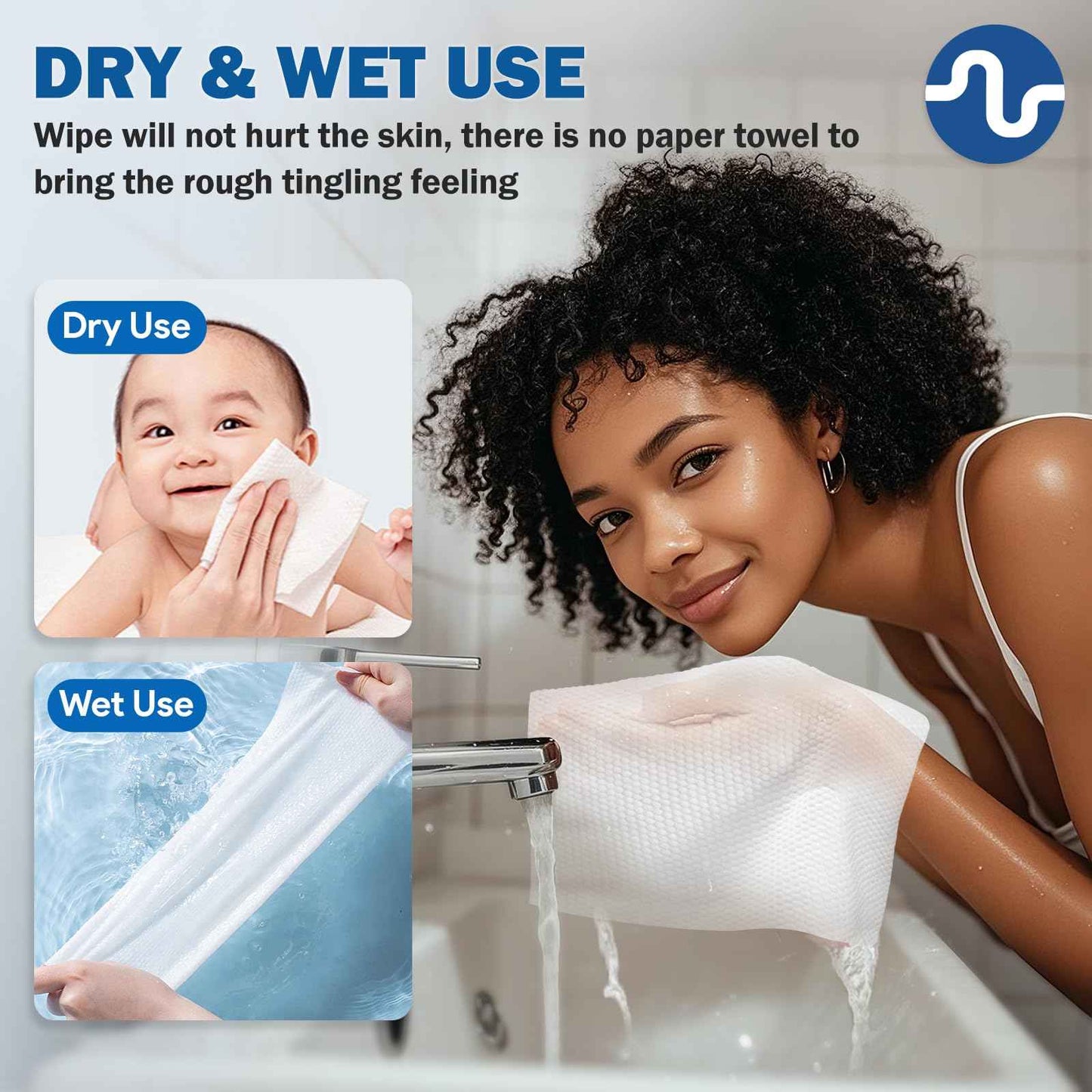 Disposable Face Towel, Biodegradable Facial Towels for Sensitive Skin, Ultra Soft Face Towelette for Women Cleansing, 7.87’’ x 7.87 ‘’ (4 Packs)