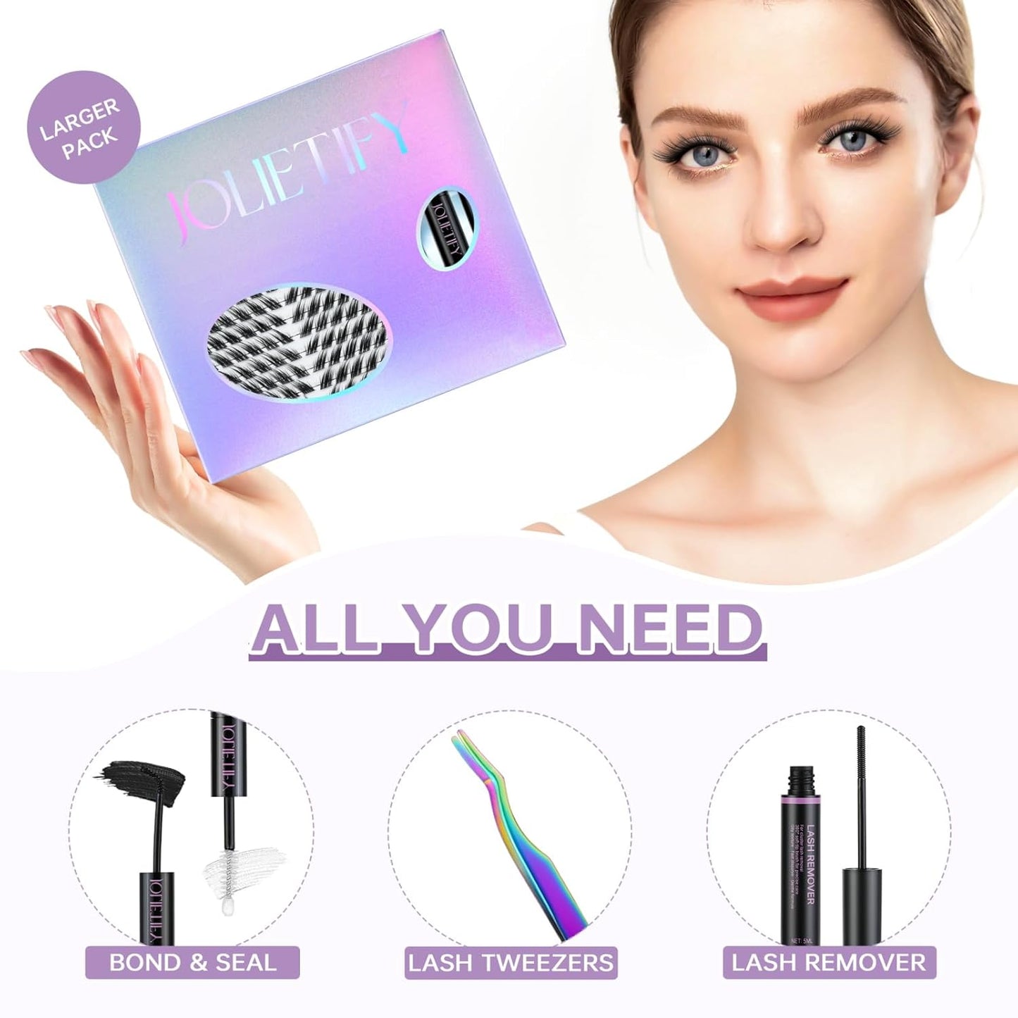 Lash Extension Kit - Foxy Layered Faux Mink Clusters | Lightweight, Waterproof Bond & Seal, Tweezers Included