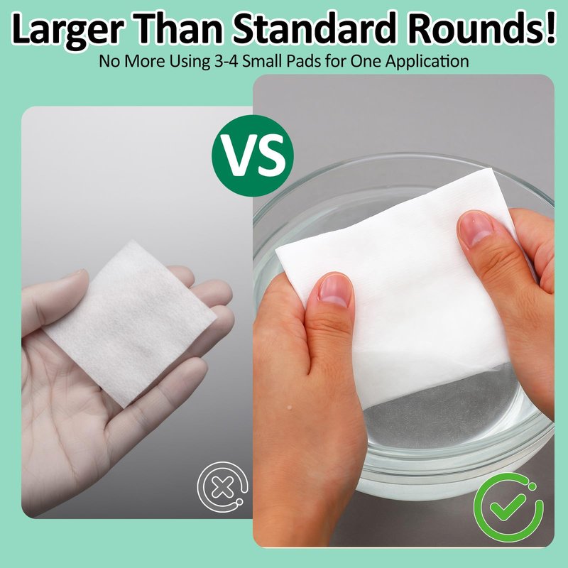 Heigble 10 Pack 500 Pcs Extra Large Cotton Cleansing Pads, 3.5 x 4.5'' Cotton Pad, Ultra Soft Large Facial Cleansing Square Bulk for Face Daily Skin Care Toner Makeup Remover, 50 White Square Per Bag