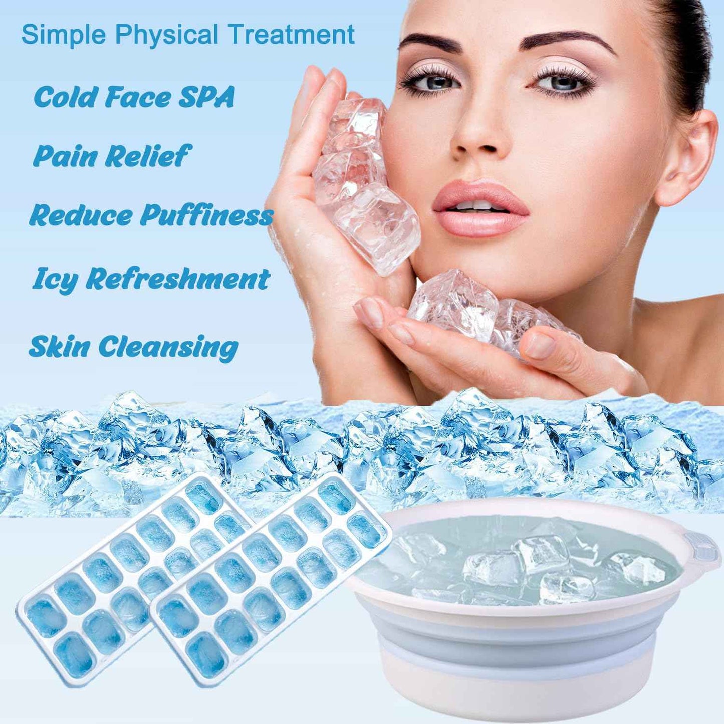 Facial Ice Bath Kit Foldable Face Bowl with Reusable Ice Cube, Headband & Wristband Set, Storage Bag, Portable, Convenient, Spa-Like Cold Therapy at Home