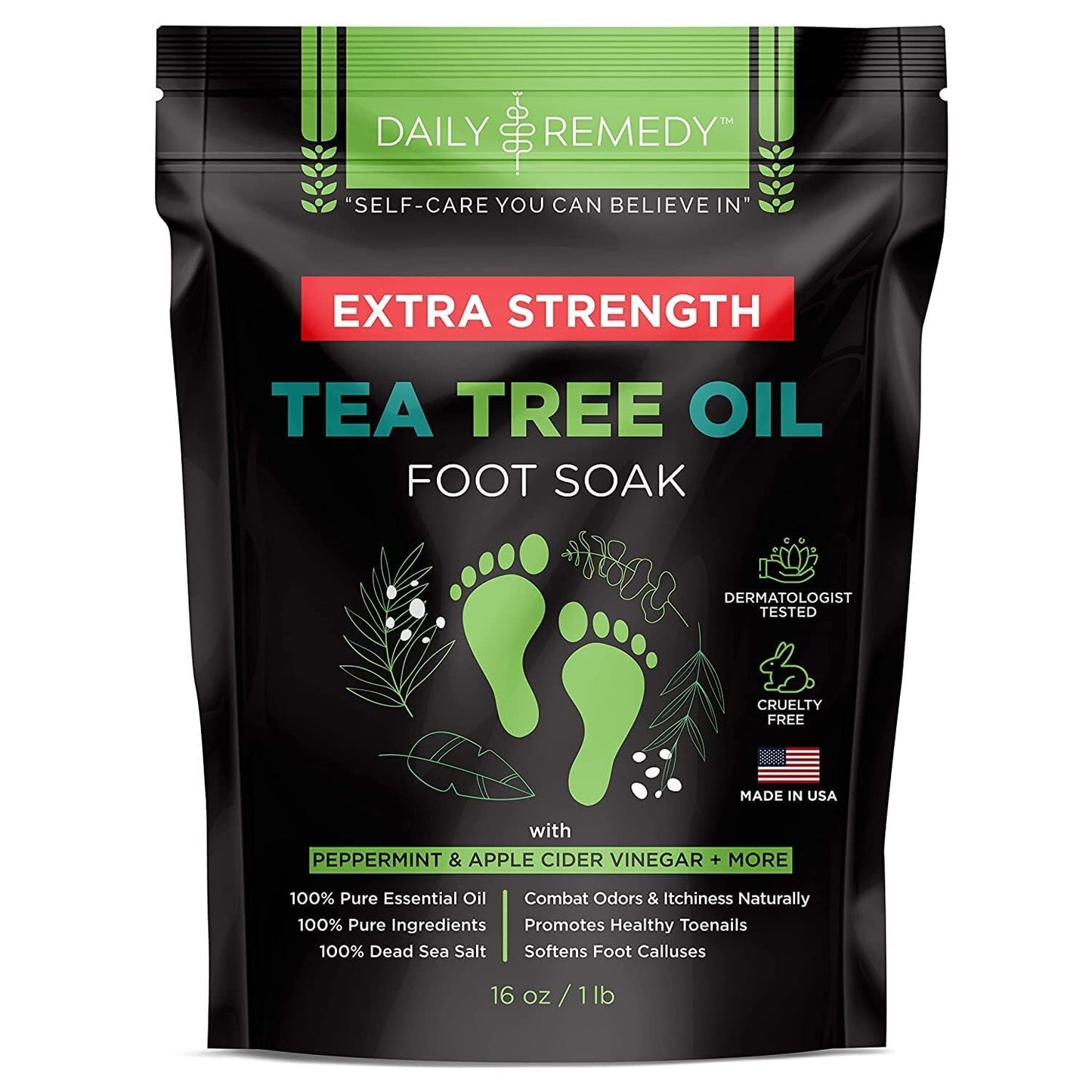 EXTRA STRENGTH Tea Tree Oil Foot Soak with Epsom Salt - Made in USA - for Toenails, Athlete's Foot, Itchy Feet, Stubborn Smelly Foot Odor, Pedicure, Foot Calluses & Soothes Sore Tired Achy Feet-2 Pack