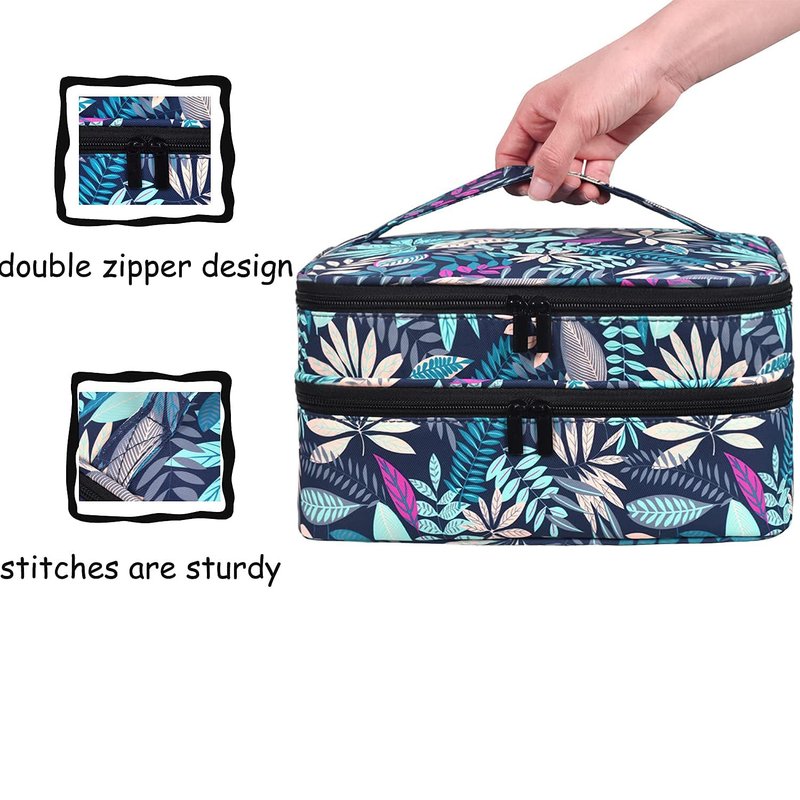 LYFFXYH Double-Layer Nail Polish Organizer-Holds 42 Bottles, Nail Polish Storage with Handle, Nail Bag Organizer Case for Professional Manicure Kit & Travel (Leaf, 42 Bottles-Small)