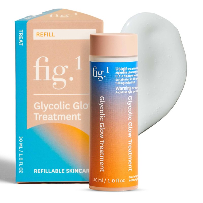 Fig.1 Glycolic Glow Treatment Refill 4% Glycolic Acid Face Exfoliant, Smoothing Emulsion for Radiant Skin, Hydrating PHA & Squalane, Vegan, 30 ml