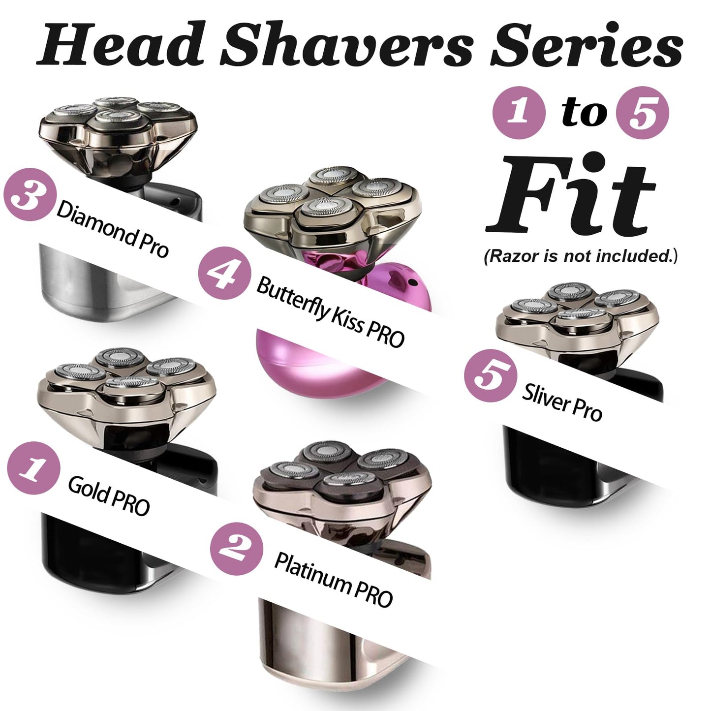 GORLENT 2Pack Professional Replacement Head for Skuls Pitbuls Shaver Gold PRO, Silver PRO, Diamond PRO Series…Self-Sharpening Blades with Hypoallergenic Foil