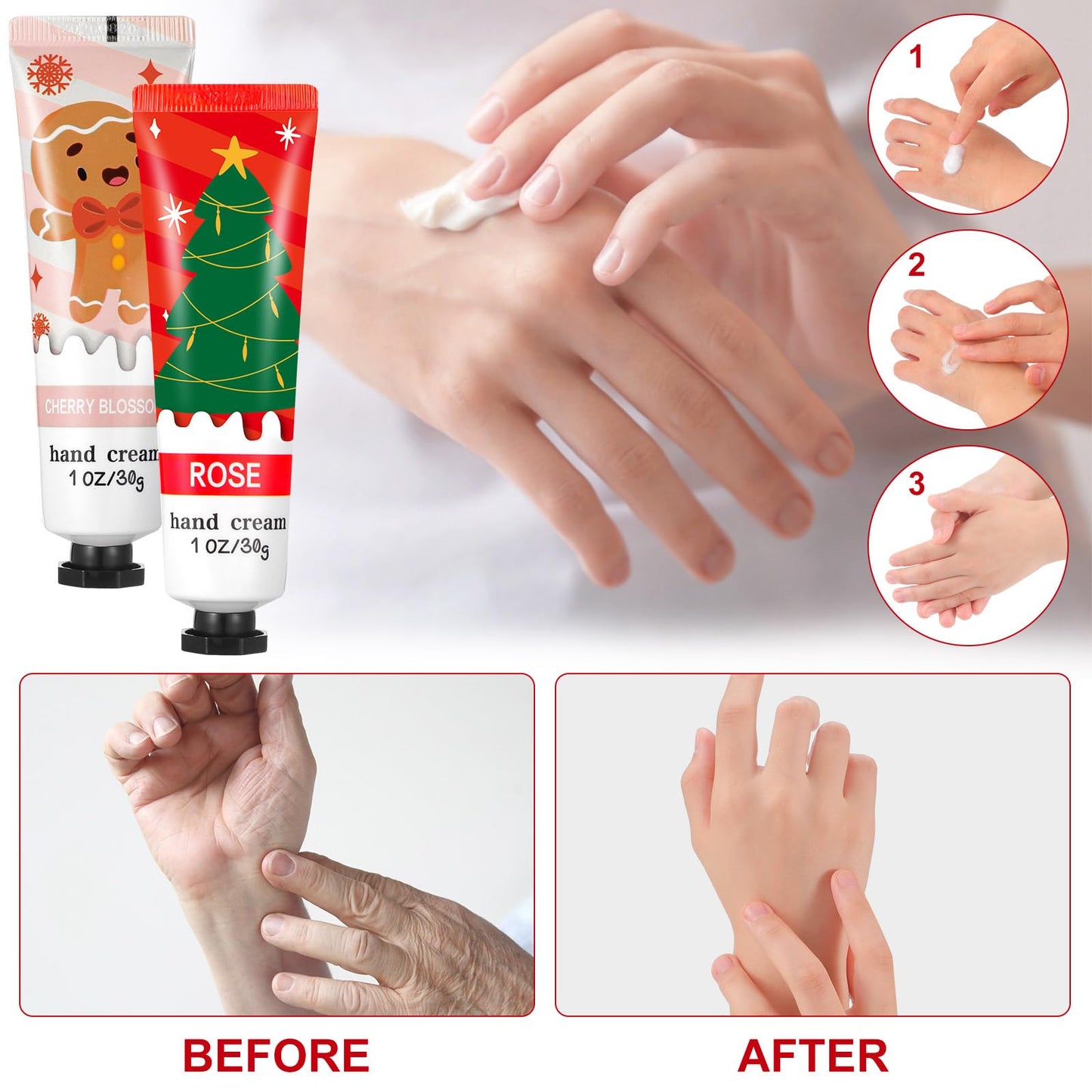 Swiffen 45 Pcs Christmas Hand Cream Gift Set for Coworkers in Bulk Mini Hand Lotion Travel Moisturizing Cream Dry Cracked for Women Mom Stocking Stuffers Gift Operation Christmas Items Favors 33ml