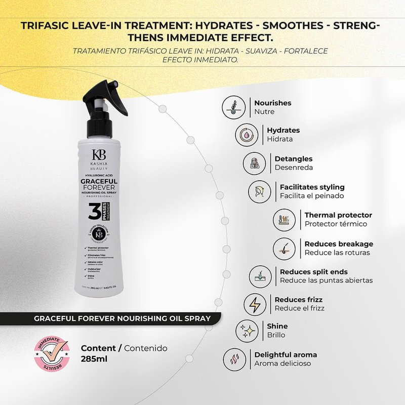 Kashia Beauty Graceful Forever Nourishing Oil Spray 9.6 oz – Leave-In Three-Phase Treatment with Nano Technology – Hydrating Detangler & Thermal Protector for Radiant Healthy Hair