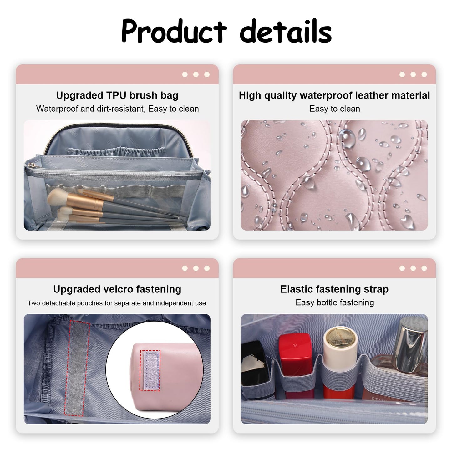 BOYATU Travel Makeup Bags for Women Cosmetic Bag: Puffy Make up Bags Set of 3 - Vegan Leather Makeup Organizer - Waterproof Large Toiletry Bag with Compartments - Travel Essentials (H-3-Pink)