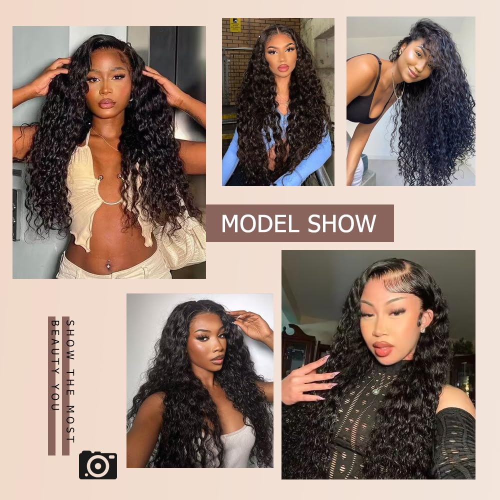 Deep Wave Human Hair Bundles 20 Inch 12A Brazilian Virgin Wet and Wavy Human Hair Weave Bundles 100% Unprocessed Deep Curly Bundles One Bundle Double Weft Water Wave Bundles Natural Black