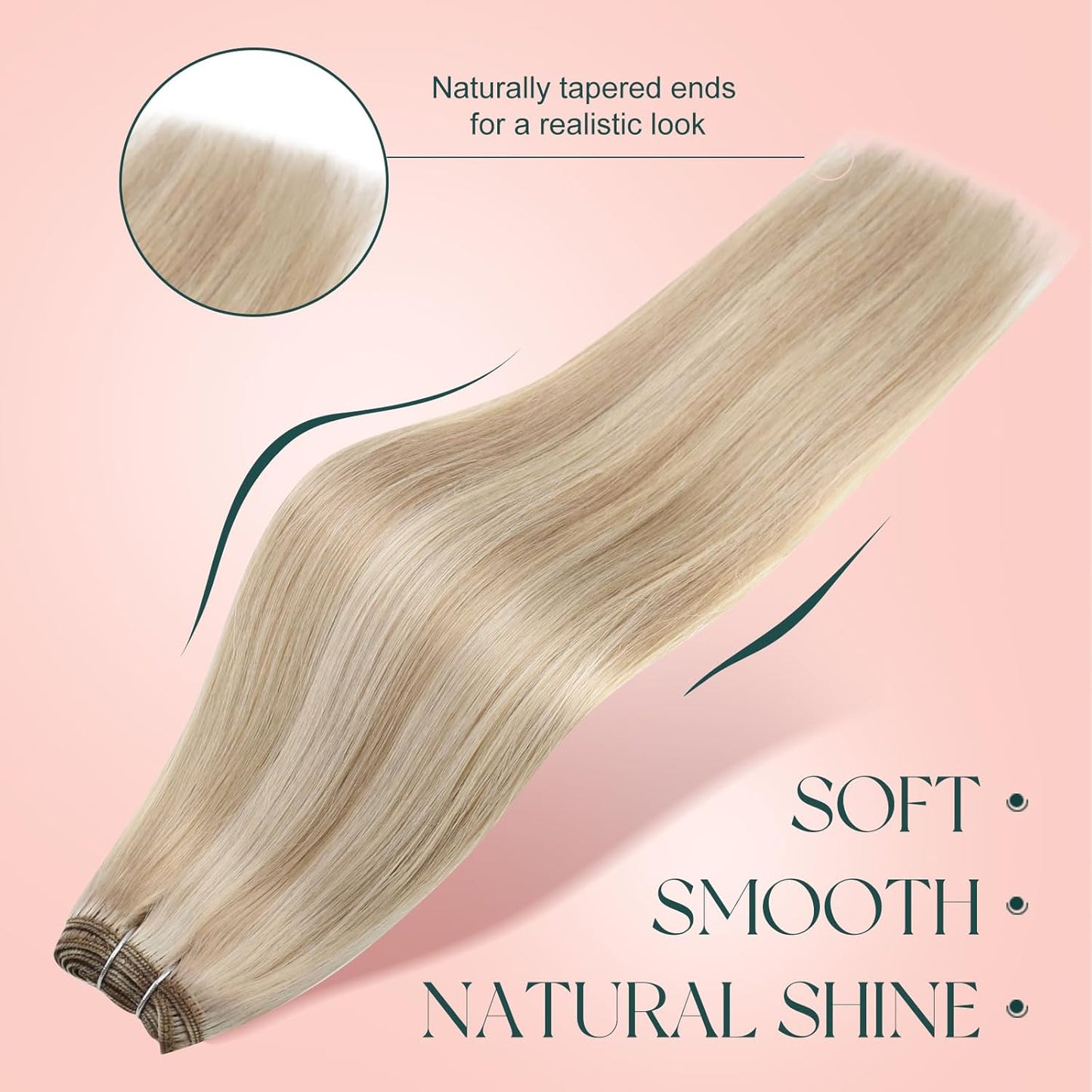 Human Hair Weft Extensions - Seamless Ash Blonde Highlights | 14 Inch, 70G Smooth Texture