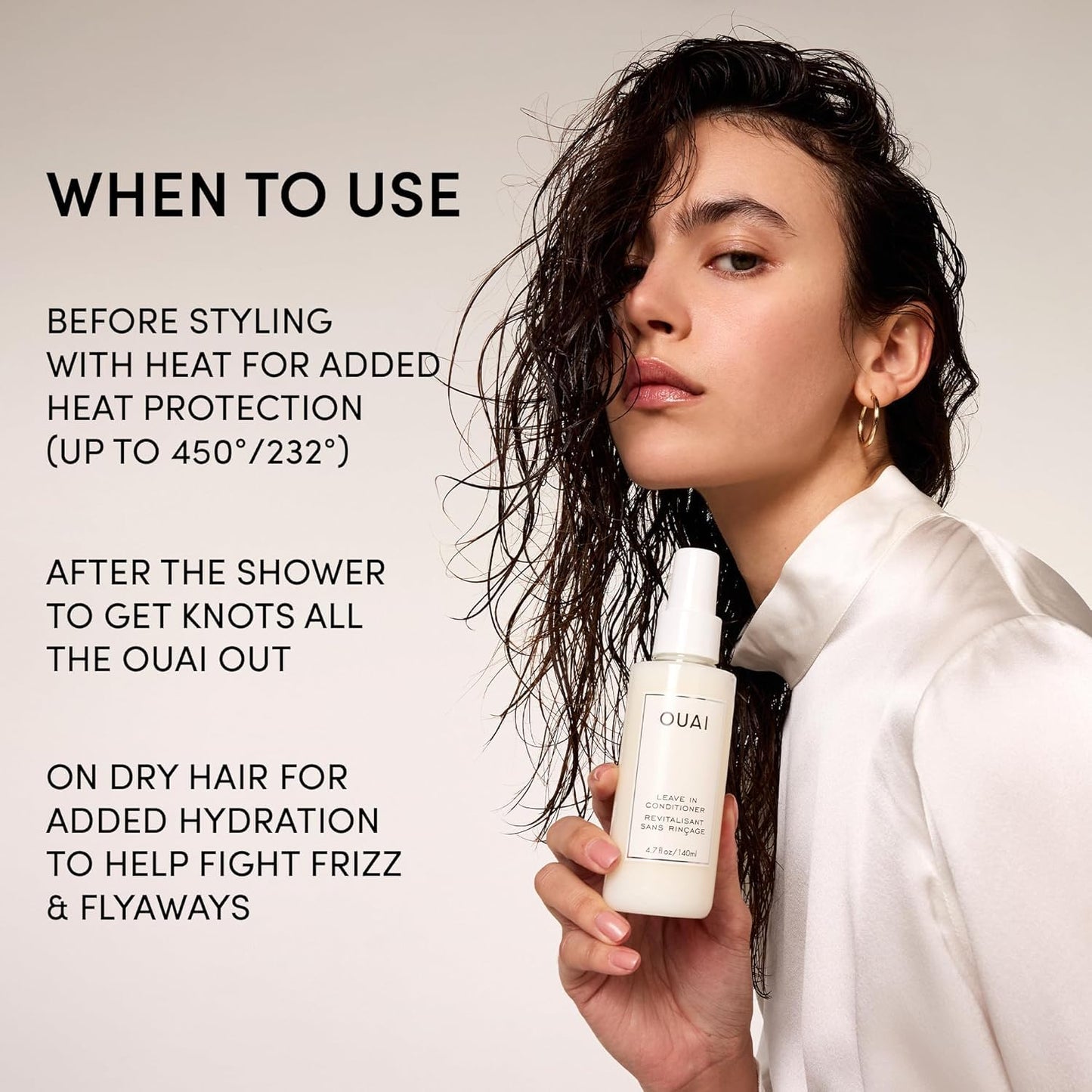 OUAI Leave In Conditioner Full Size & Travel Size - Detangling Spray & Heat Protectant Primer + Tamarind Seed, Vitamin E & Amino Acid Blend - Frizz Control, 450°F Heat Shield, 2 Count