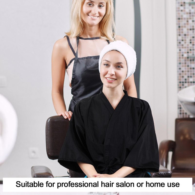 Toulite 8 Pieces Salon Robes Smock for Clients Hair Salon Gown Cape Black Barber Smock Kimono Style Hair Stylist for Clients(1 Pocket)