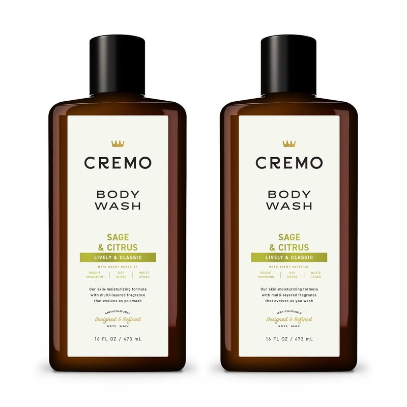 Cremo Sage & Citrus Body Wash - Revitalizing Mandarin & Cedar Blend | 16 Fl Oz (2-Pack)