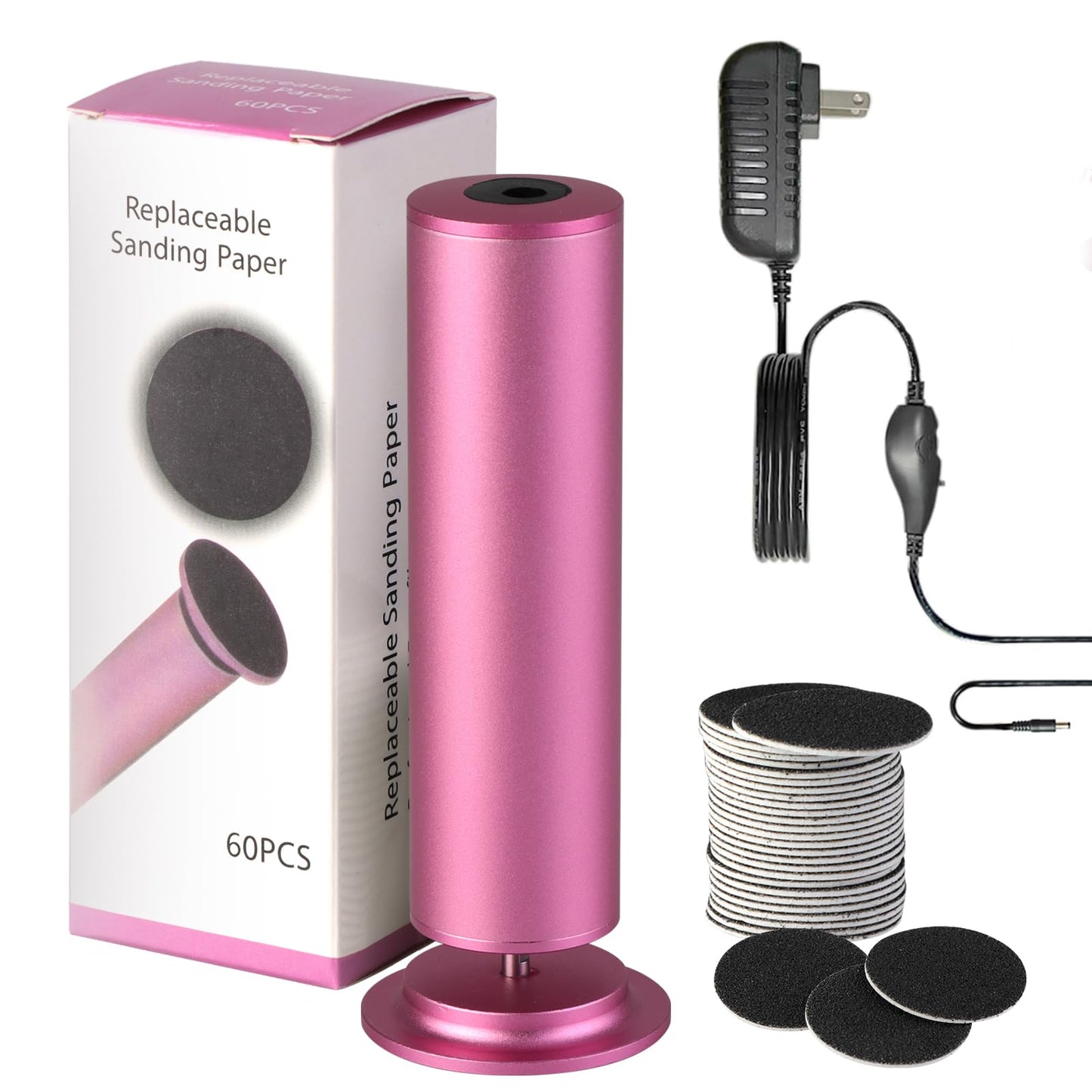 Dermave Electric Foot Callus Remover, Callus Remover for Feet, Foot File Grinder Tool with Speed Controller, Electric Callus Remover with 60pcs Replacement Sandpaper Disk for Women Men, Pink