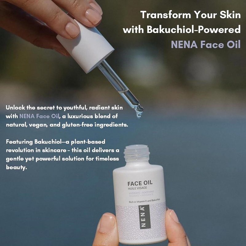 NENA Skincare Face Oil - Bakuchiol & Vitamin E for Collagen Boosting | Hydrates & Nourishes All Skin Types - 1 oz