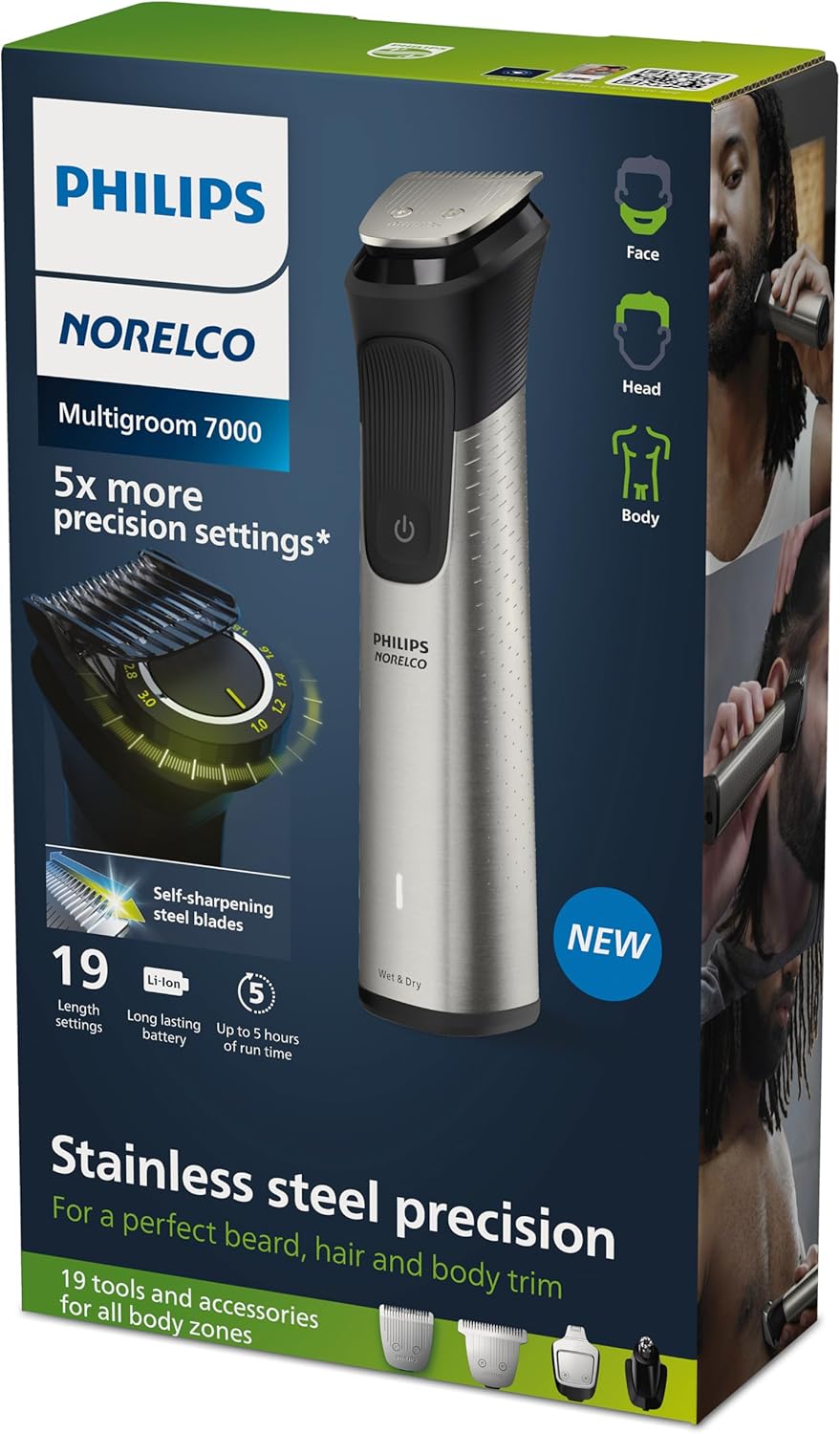 Philips Multigroom 7000 Series - All-in-One Beard Trimmer & Hair Clipper | 19-Piece Men's Grooming Kit with Soft Pouch, MG7910/49