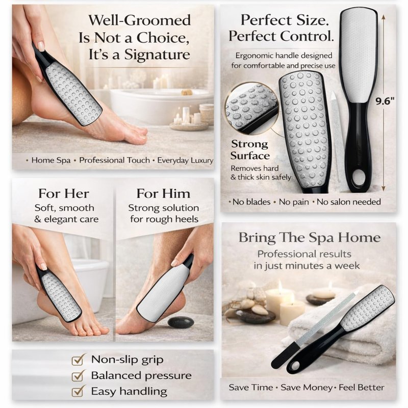 Professional Foot File & Callus Remover 2-in-1 Set –9.6" Foot Rasp with 6.7" Nail File Included–Elite Sapphire Black–Dual-Sided, Durable & Hygienic Pedicure Tool for Smooth, Soft Feet–Wet & Dry Use
