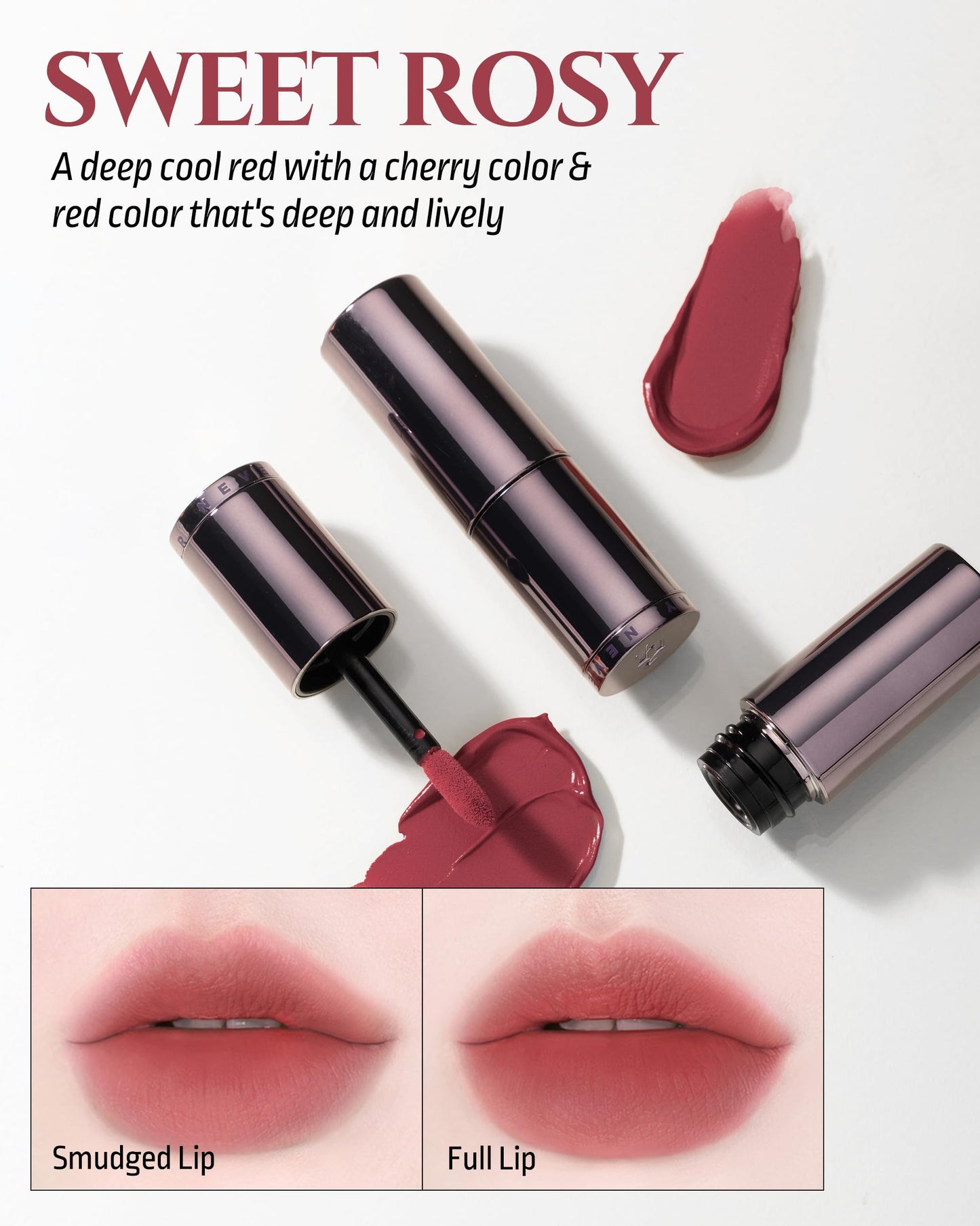 H HEVVY HEVVYMAKEUP Blurring Effect Lip Tint - Airy Velvet Matte Lips - Vegan, Longwear, Vibrant, Buildable Creamy Soft Texture - Korean Lip Makeup, Sweet Rosy, 0.13 fl.oz.