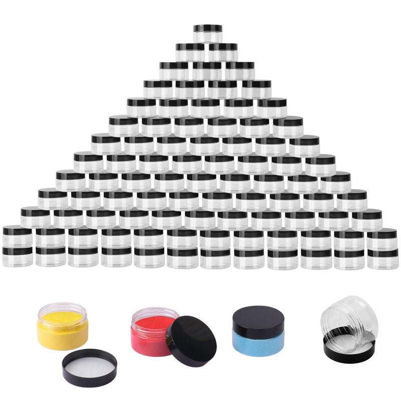 96 Packs 3.5 OZ Transparent Plastic Jars with black Lids, Body Butter Containers, Cosmetic Containers jars for Kitchen Ingredients, beads, sequins, Lotion, Cream, DIY Crafts and More by KUKLIPJIM.