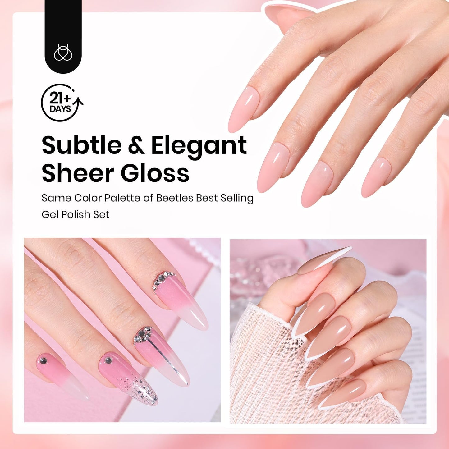 Beetles Pink Dip Powder Nail Kit 6 Color Nude Pink Brown Dip Nails Powder Starter Kit All Season Nail Dip Powder Kit No Need Nail Lamp DIY Salon at Home Summer Gift for Women