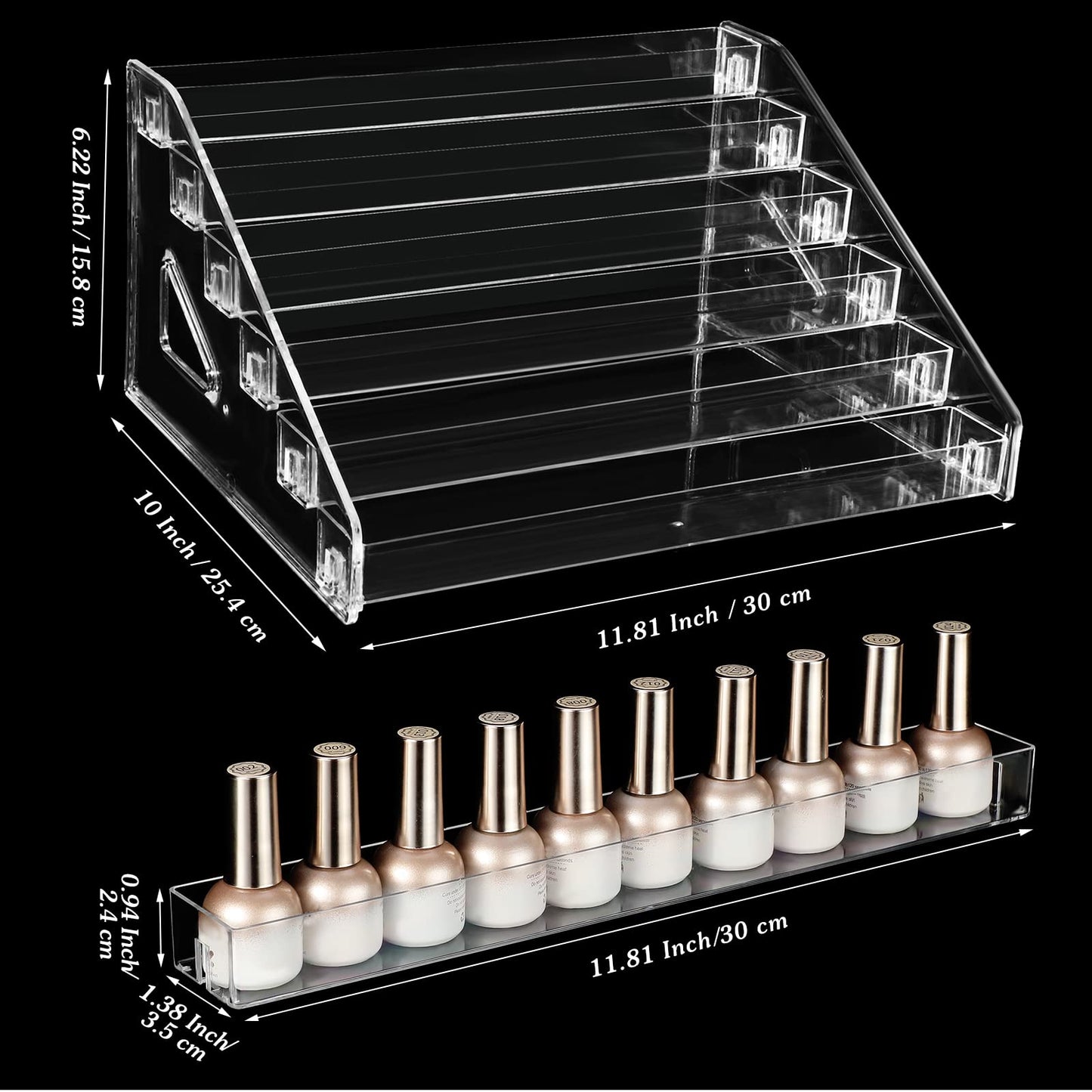 Jetec 2 Pcs Acrylic Card Display Stand Versatile Display for Trading Cards Greeting Card Sunglasses Organizer Nail Polish Holder Essential Oils Cosmetic Cases Eyewear Rack(6 Tiers Style)