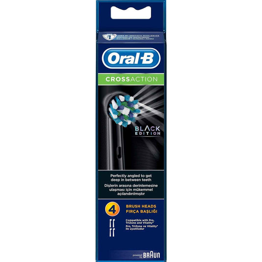 Oral-B Genuine CrossAction Replacement Black Toothbrush Heads, Refills for Electric Toothbrush, Angled Bristles for up to 100 Percent More Plaque Removal, Pack of 4