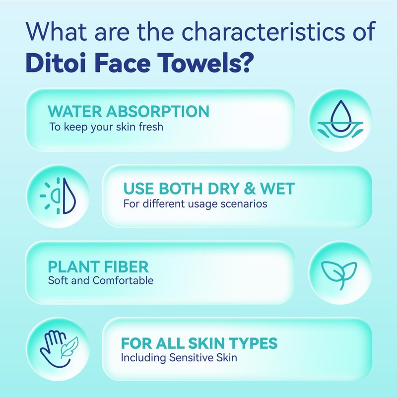 Ditoi Disposable Face Towels XL, Soft Cotton Facial Cleansing Cloths, Dry Face Towelettes for Makeup Removal, Sensitive Skin & Daily Skin Care,10"×12", 200 Count (4 Pack)