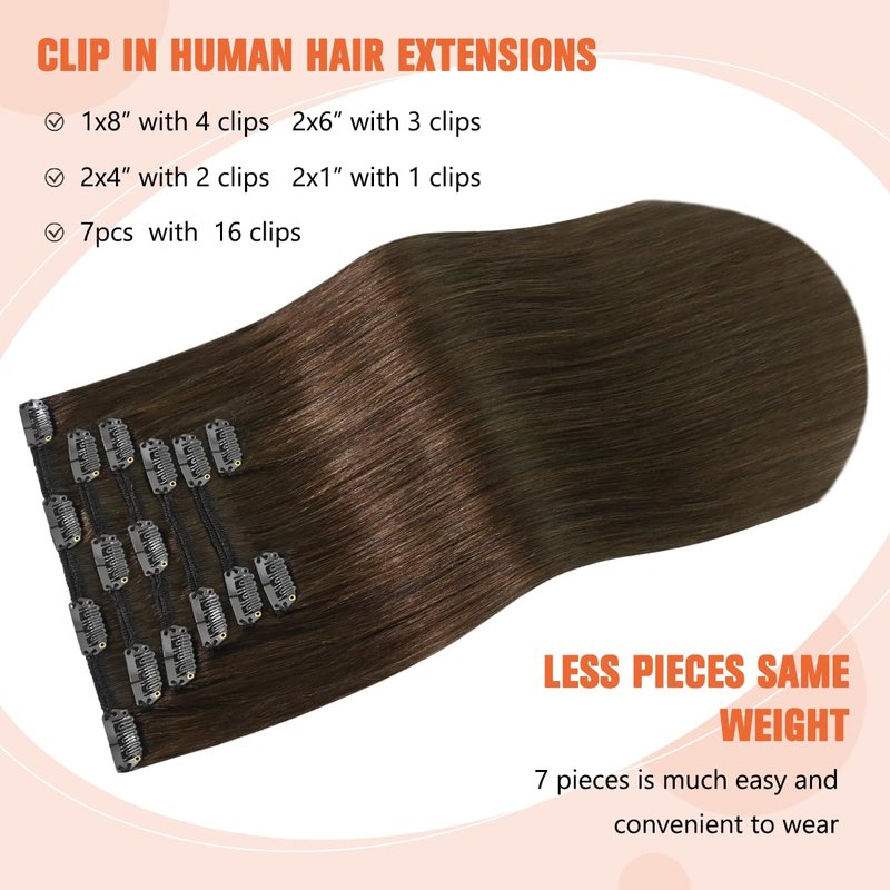 UGOTRAYS Medium Brown Hair Extensions Real Human Hair Clip ins for Women, 70g 7pcs 15inch,Soft & Natural Straight Double Weft for Women #4 Chocolate Brown Human Hair Extensions