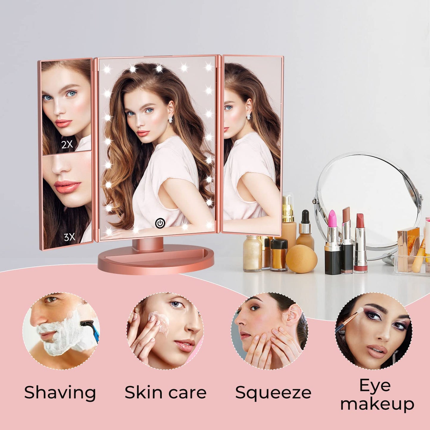 FUNTOUCH 30X/7X/1X Wall Mounted Lighted Makeup Mirror, Rechargeable Double Sided Magnifying Bathroom Lighted Mirror, 3 Color Modes Touch Dimmable Extended Arm 360 Rotation,Nickel B