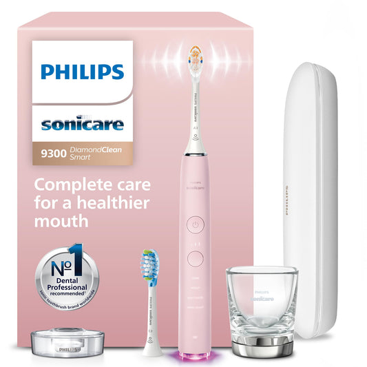 Philips Sonicare DiamondClean Smart 9300 Electric Toothbrush - Sonic Toothbrush with App, Pressure Sensor, 12 Brushing Settings, Replacement Reminder, Travel Case, Pink, Model HX9903/25