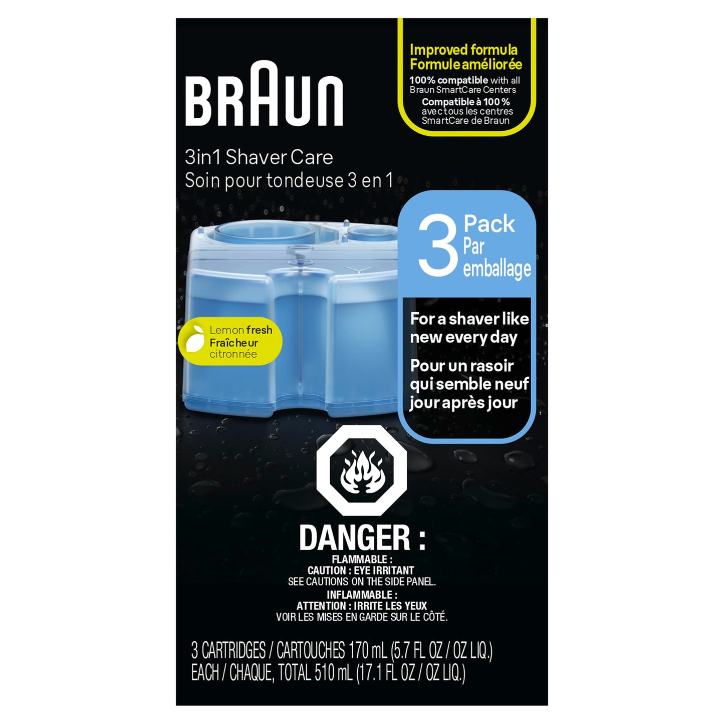 Braun Clean & Renew Refill Cartridges CCR, Replacement Shaver Cleaner Liquid Solution for Clean&Charge System, Pack of 3
