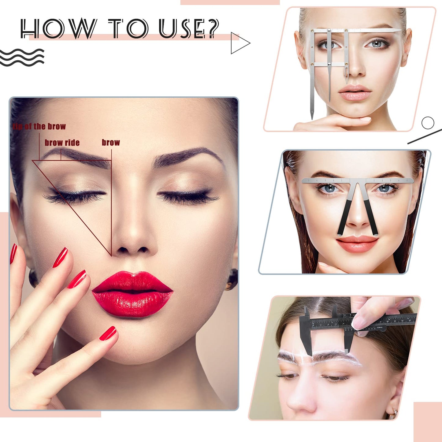 6 Pieces Eyebrow Measuring Ruler 3-point Positioning Permanent Makeup Symmetrical Tool Eyebrow Golden Ratio Caliper Ruler Microblading Gauge Ruler Measuring Tool for Eyebrow Brow Artists Makeup