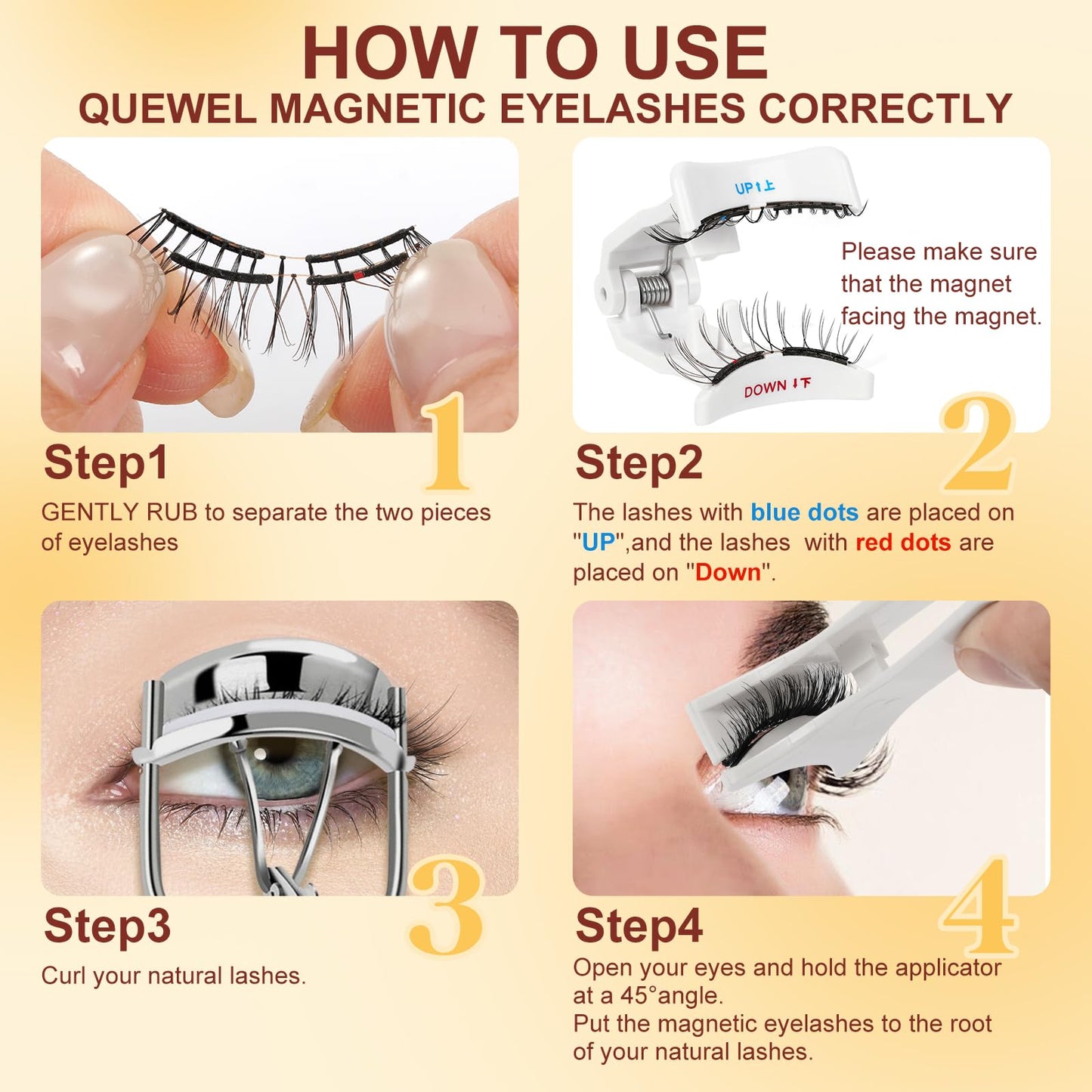 QUEWEL Magnetic-Eyelashes with Applicator, Upgrade 1 Pair Soft Magnetic Lashes, No Glue Needed Reusable Magnetic Eyelashes So Soft and Suitable for Beginners (Soft-Magnetic-C)