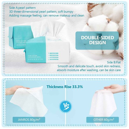 JANORS Disposable Face Towel 240 Count, 100% Cotton Face Towels, XL Thickened Facial Towels, Face Towelettes Disposable For Sensitive Skin, Makeup Remover Wipes, Nursing,Travel