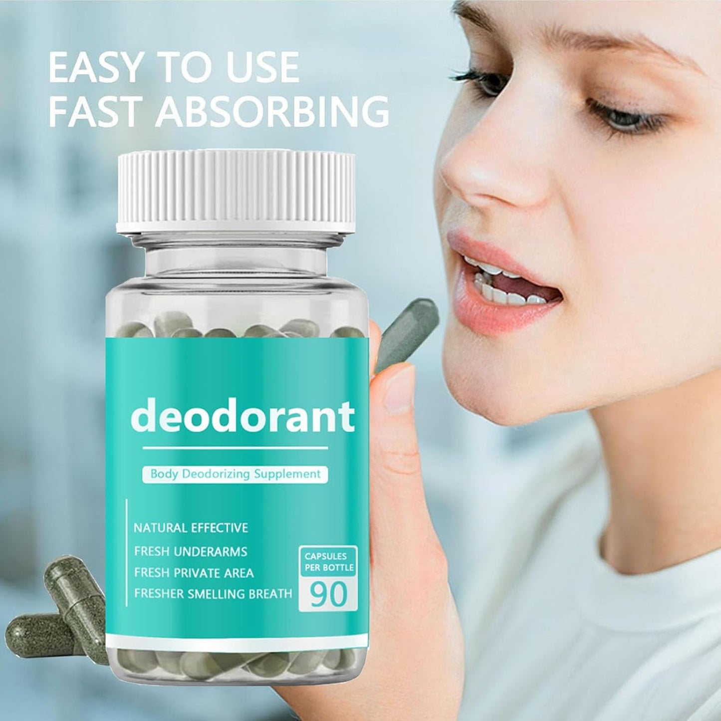 Body Deodorizing Supplement - Chlorophyll Capsules for Odor Control | 90 Count for Men & Women