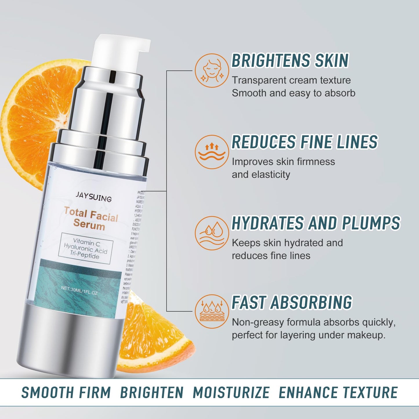 Vitamin C Serum for Face with Hyaluronic Acid & Peptides, Anti Aging Serum to Reduce Wrinkles & Dark Spots, Brightening Treatment for Women & Men, Pack of 2