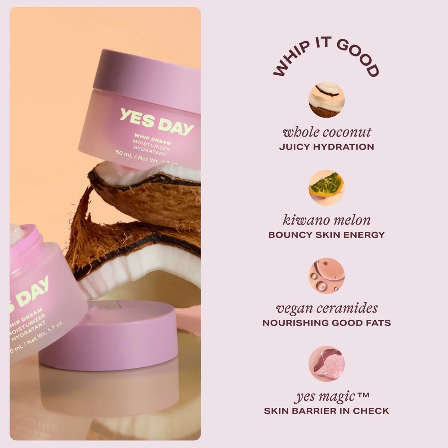 Yes Day Whip Dream Face Moisturizer for Teens – Whipped Airy Gel Cream for Glowing Skin – Clean Hydrating Skincare for Teens & Ages 10 Up, with Coconut and Vegan Ceramides (50ml)