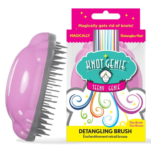 Knot Genie Teeny Detangling Hair Brush for Kids (Pink Relief) | Perfect Detangling Brush for Curly Hair, Gently Separate Tangles, Leaves Hair Smooth and Shiny | The Pain Free Knot Detangler