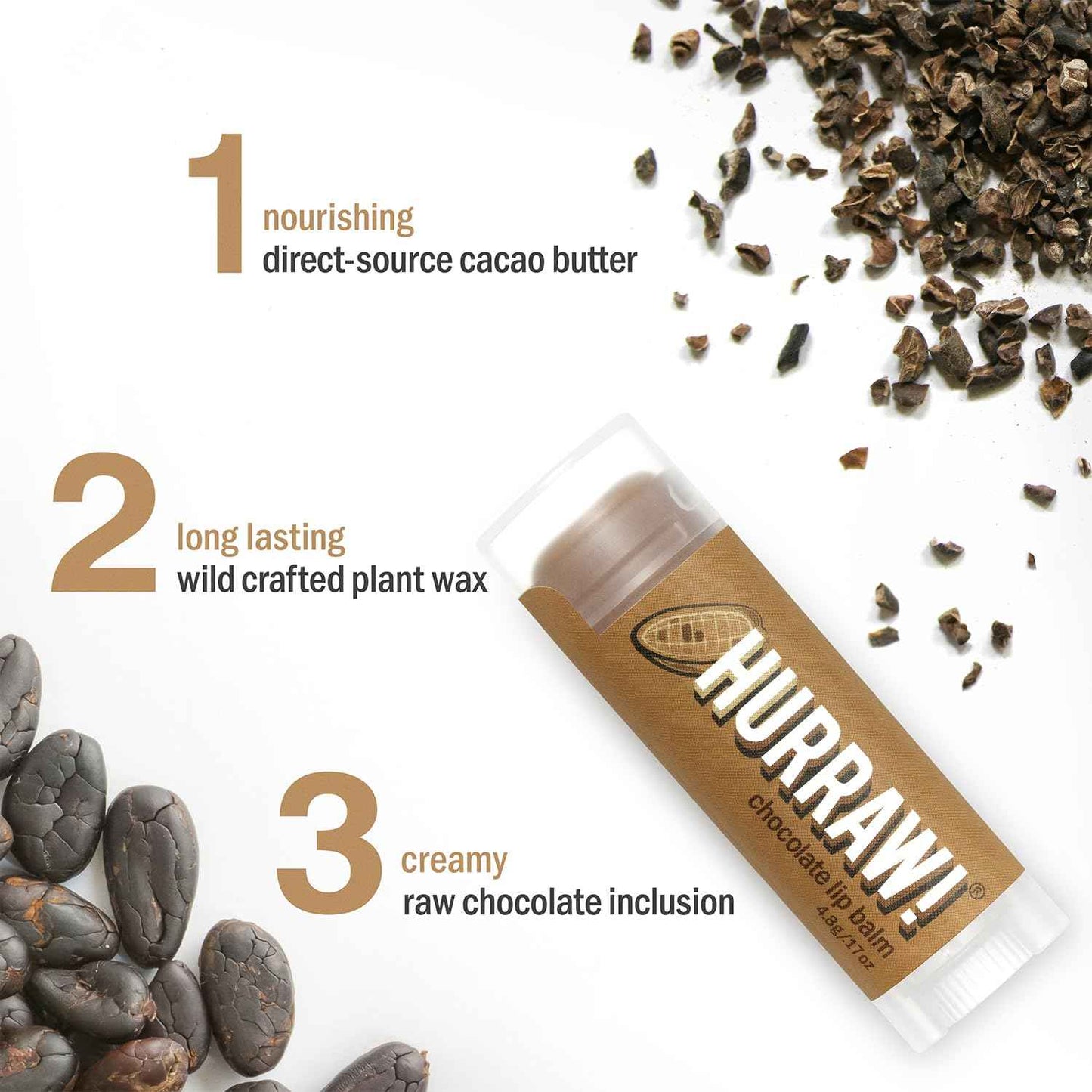 Hurraw! Chocolate Lip Balm, 3 Pack: Organic, Certified Vegan, Cruelty and Gluten Free. Non-GMO, 100% Natural Ingredients. Bee, Shea, Soy and Palm Free. Made in USA